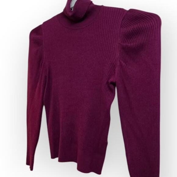 BOG Collection Ribbed Turtleneck Sweater Plum Purple Women’s M Puff Sleeve - Picture 4 of 7